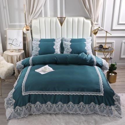 91家纺网 家纺一手货源 找家纺 （总）2023新款全棉60S贡缎长绒棉蕾丝四件套 纯棉60支