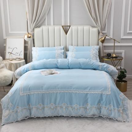 91家纺网 家纺一手货源 找家纺 （总）2023新款全棉60S贡缎长绒棉蕾丝四件套 纯棉60支