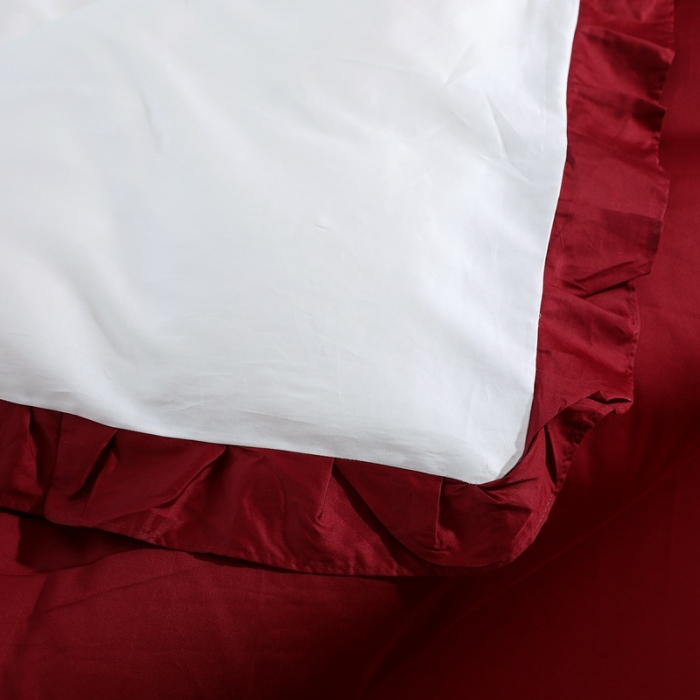 91家纺网 家纺一手货源 找家纺 全棉60支贡缎长绒棉公主风韩版绣花四件套 夕夕草莓-酒红