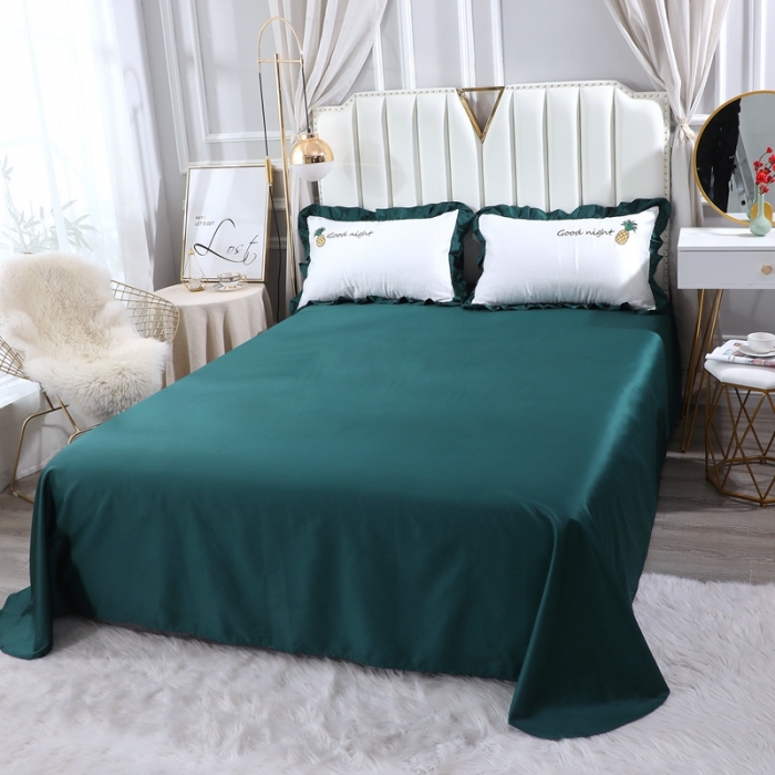 91家纺网 家纺一手货源 找家纺 全棉60支贡缎长绒棉公主风韩版绣花四件套 依依菠萝-猫眼绿