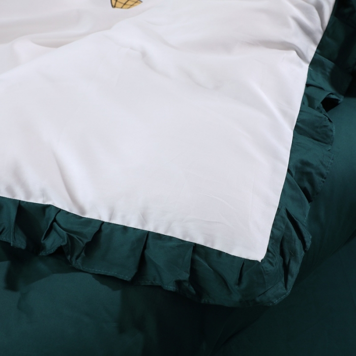 91家纺网 家纺一手货源 找家纺 全棉60支贡缎长绒棉公主风韩版绣花四件套 依依菠萝-猫眼绿