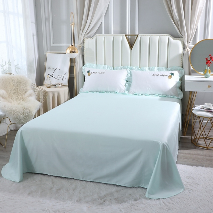 91家纺网 家纺一手货源 找家纺 全棉60支贡缎长绒棉公主风韩版绣花四件套 依依菠萝-浅绿