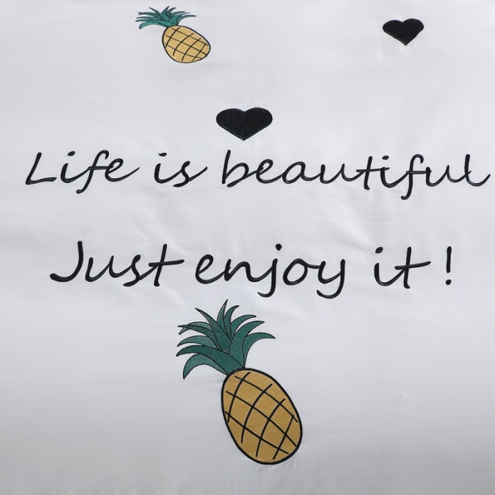 91家纺网 家纺一手货源 找家纺 全棉60支贡缎长绒棉公主风韩版绣花四件套 依依菠萝-浅绿