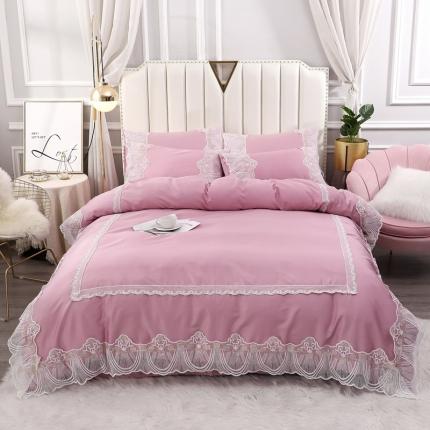 2021全棉60贡缎长绒棉蕾丝四件套 艾丽莎-浅豆沙