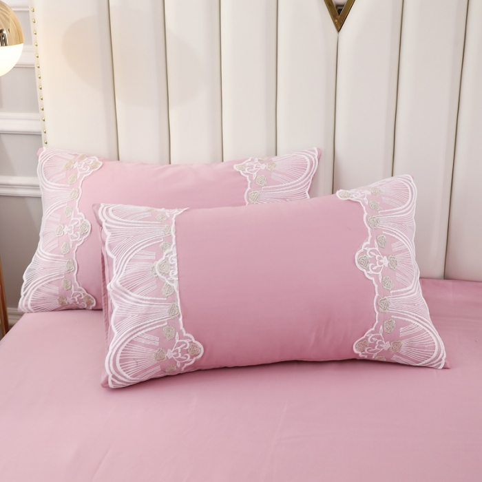 91家纺网 家纺一手货源 找家纺 2021全棉60贡缎长绒棉蕾丝四件套 艾丽莎-浅豆沙