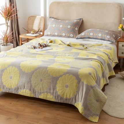 91家纺网 家纺一手货源 找家纺 朴尔2021新款四层韩版碎花风全棉纱布毛巾被橘子物语-浅灰