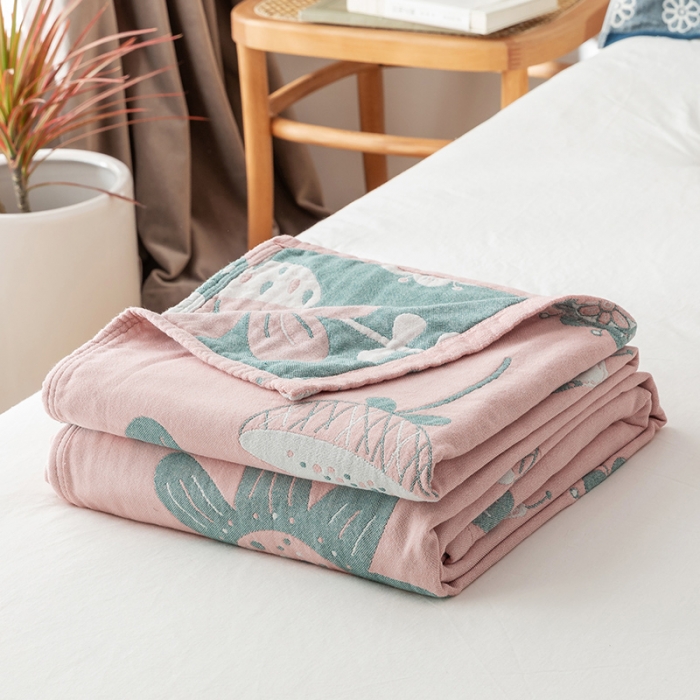 91家纺网 家纺一手货源 找家纺 朴尔2021新款四层韩版碎花风全棉纱布毛巾被清新夏日-粉