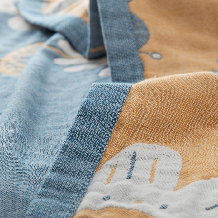 91家纺网 家纺一手货源 找家纺 朴尔2021新款四层韩版碎花风全棉纱布毛巾被清新夏日-蓝