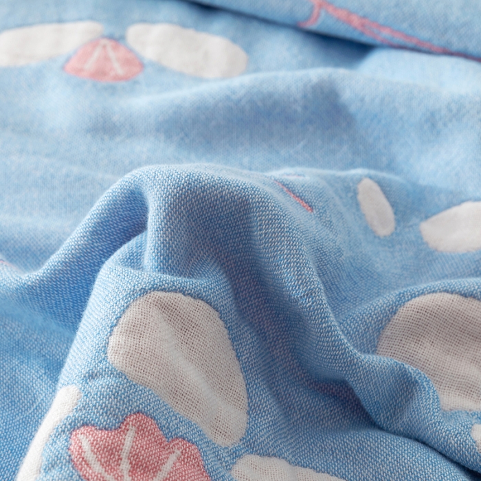 91家纺网 家纺一手货源 找家纺 朴尔2021新款四层韩版碎花风全棉纱布毛巾被小清新-蓝