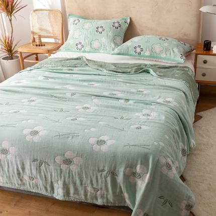 91家纺网 家纺一手货源 找家纺 朴尔2021新款四层韩版碎花风全棉纱布毛巾被小清新-绿