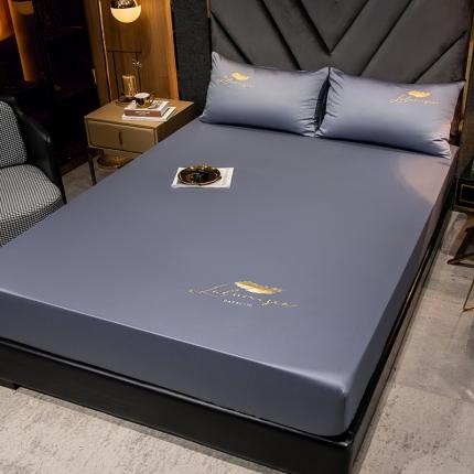 全棉纯色40s刺绣单件床笠 轻羽-黛紫