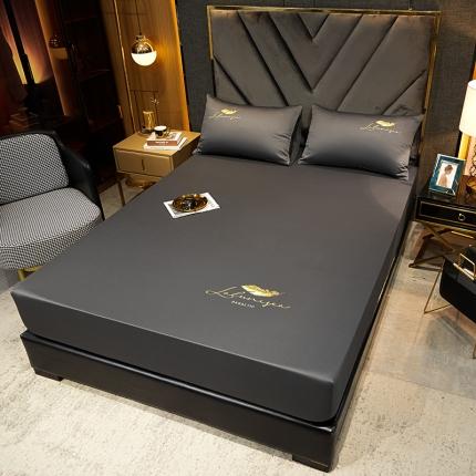 全棉纯色40s刺绣单件床笠 轻羽-高级灰