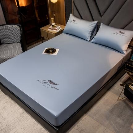 全棉纯色40s刺绣单件床笠 轻羽-海青