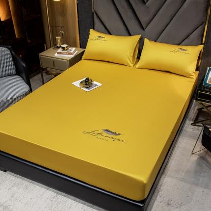 全棉纯色40s刺绣单件床笠 轻羽-姜黄