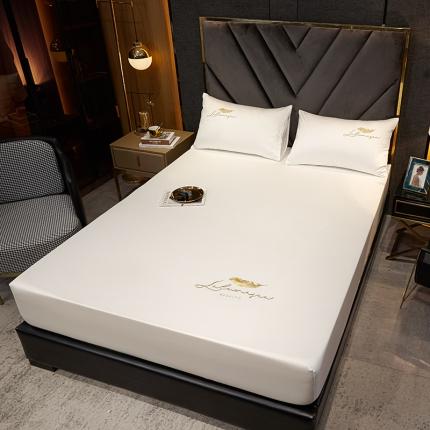 全棉纯色40s刺绣单件床笠 轻羽-洁白