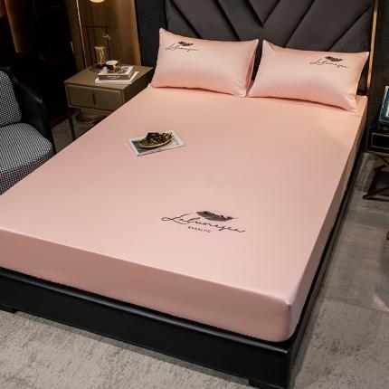 全棉纯色40s刺绣单件床笠 轻羽-樱粉