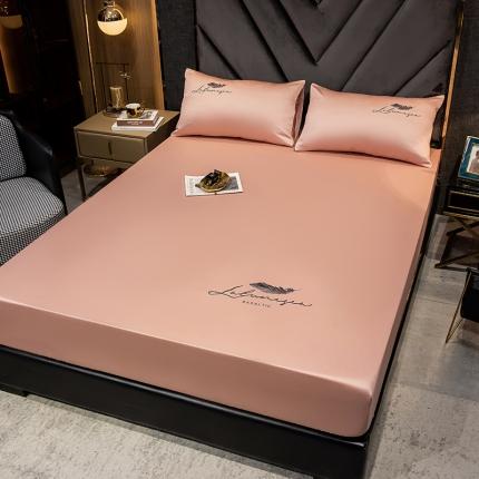 全棉纯色40s刺绣单件床笠 轻羽-玉色