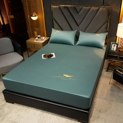 全棉纯色40s刺绣单件床笠 轻羽-月光绿