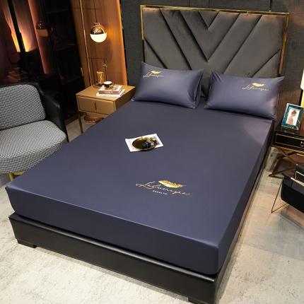 全棉纯色40s刺绣单件床笠 轻羽-紫灰