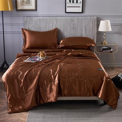 91家纺网 家纺一手货源 找家纺 被多多 2022新款真丝夏被可配四件套 咖啡色