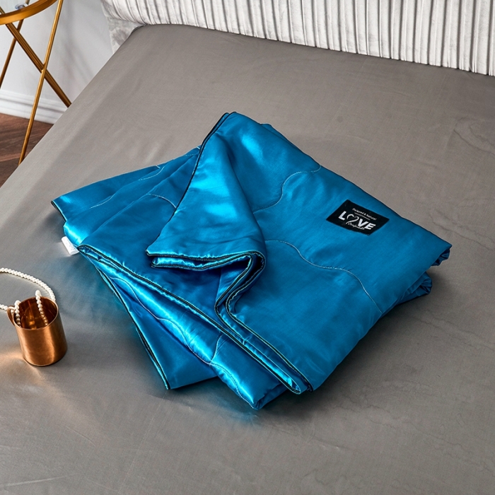 91家纺网 家纺一手货源 找家纺 被多多 2022新款真丝夏被可配四件套 梦之蓝