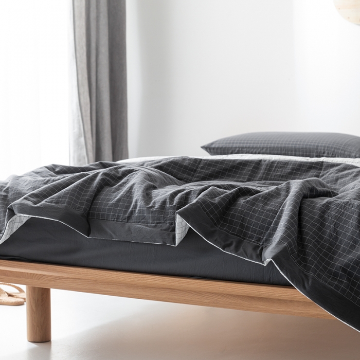 91家纺网 家纺一手货源 找家纺 棉邦 2021新款全棉水洗棉夏被四件套  小灰格