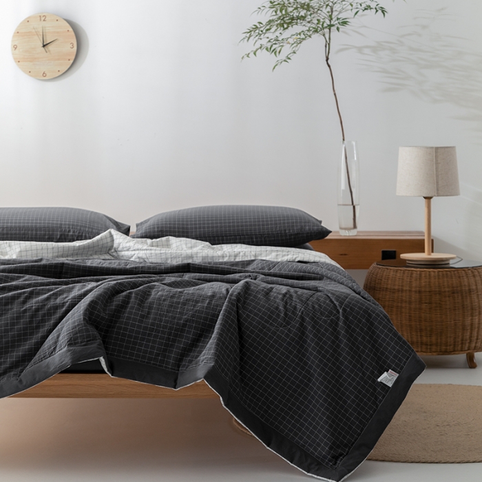 91家纺网 家纺一手货源 找家纺 棉邦 2021新款全棉水洗棉夏被四件套  小灰格