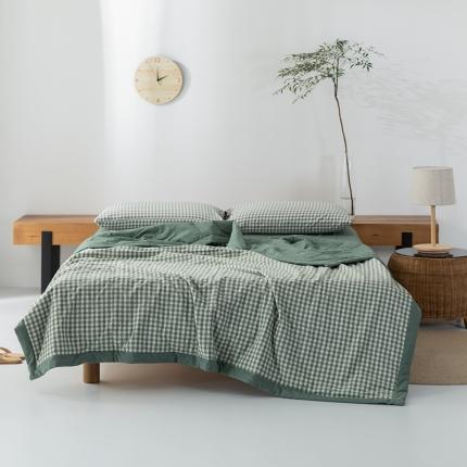 91家纺网 家纺一手货源 找家纺 棉邦 2021新款全棉水洗棉夏被四件套 草绿小格