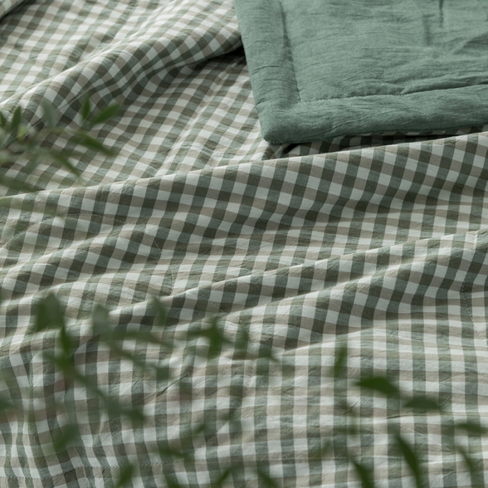 91家纺网 家纺一手货源 找家纺 棉邦 2021新款全棉水洗棉夏被四件套 草绿小格