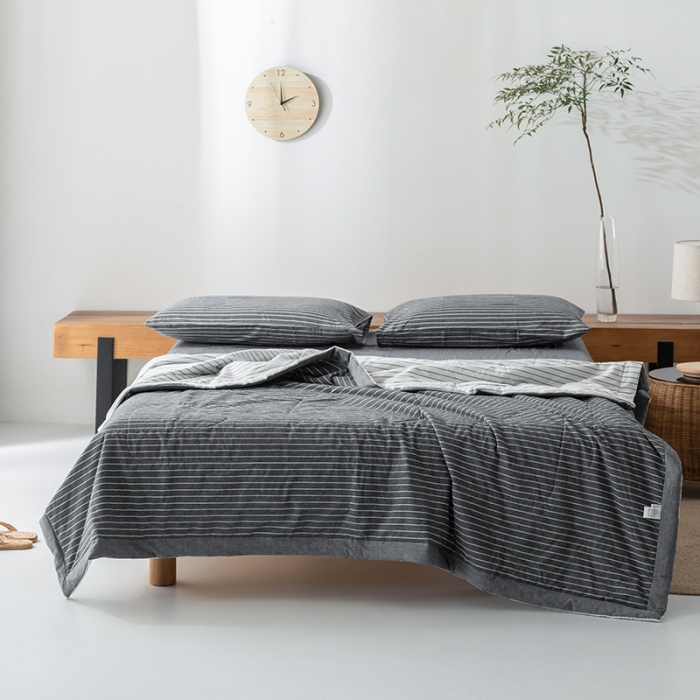 91家纺网 家纺一手货源 找家纺 棉邦 2021新款全棉水洗棉夏被四件套  黑白条