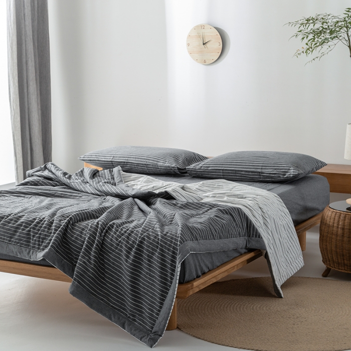 91家纺网 家纺一手货源 找家纺 棉邦 2021新款全棉水洗棉夏被四件套  黑白条