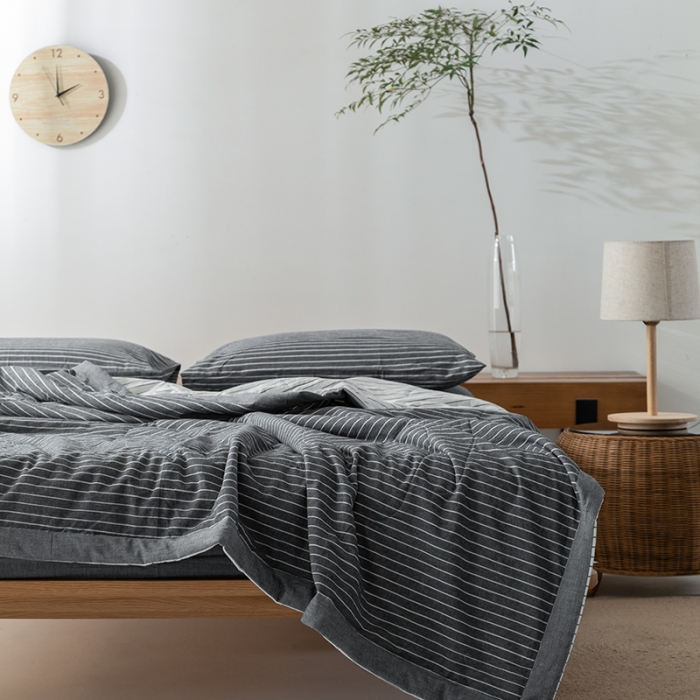 91家纺网 家纺一手货源 找家纺 棉邦 2021新款全棉水洗棉夏被四件套  黑白条