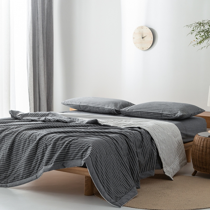 91家纺网 家纺一手货源 找家纺 棉邦 2021新款全棉水洗棉夏被四件套  黑白条