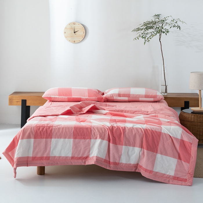 91家纺网 家纺一手货源 找家纺 棉邦 2021新款全棉水洗棉夏被四件套 红白大格