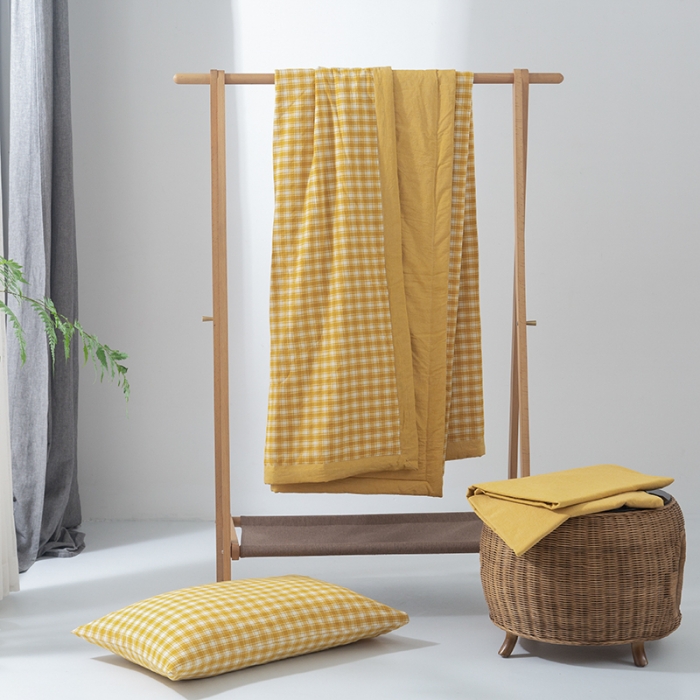 91家纺网 家纺一手货源 找家纺 棉邦 2021新款全棉水洗棉夏被四件套 幻彩格-黄