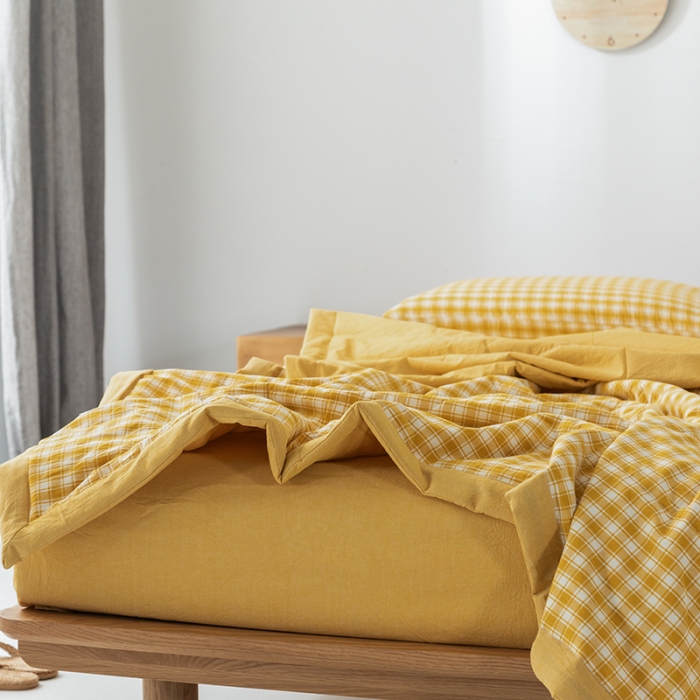 91家纺网 家纺一手货源 找家纺 棉邦 2021新款全棉水洗棉夏被四件套 幻彩格-黄
