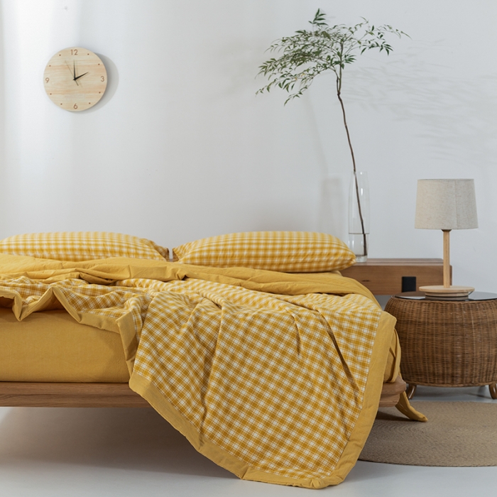 91家纺网 家纺一手货源 找家纺 棉邦 2021新款全棉水洗棉夏被四件套 幻彩格-黄