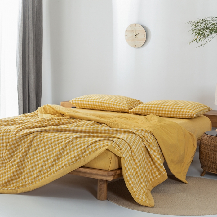 91家纺网 家纺一手货源 找家纺 棉邦 2021新款全棉水洗棉夏被四件套 幻彩格-黄