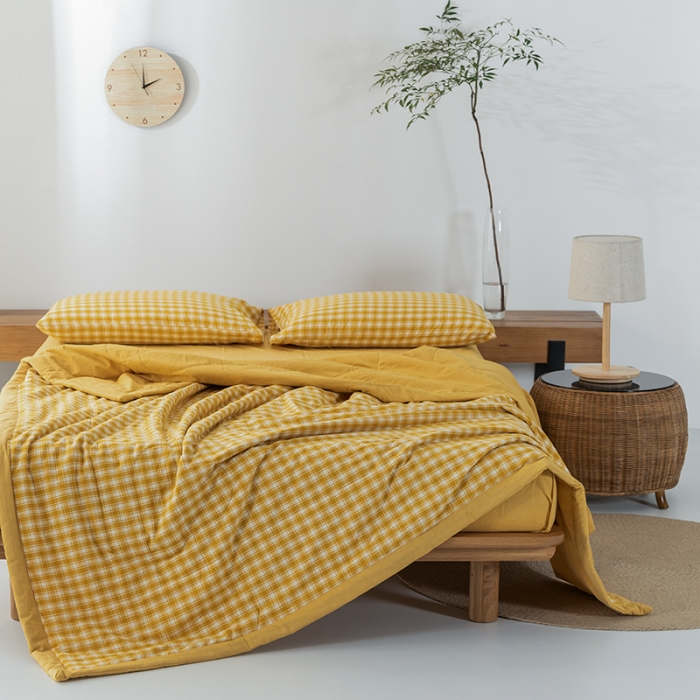 91家纺网 家纺一手货源 找家纺 棉邦 2021新款全棉水洗棉夏被四件套 幻彩格-黄