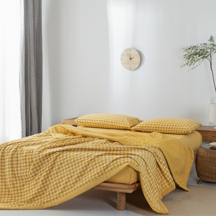 91家纺网 家纺一手货源 找家纺 棉邦 2021新款全棉水洗棉夏被四件套 幻彩格-黄