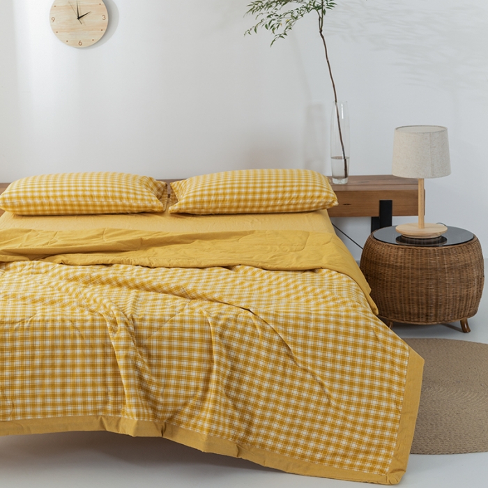 91家纺网 家纺一手货源 找家纺 棉邦 2021新款全棉水洗棉夏被四件套 幻彩格-黄