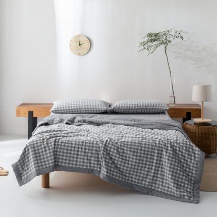 91家纺网 家纺一手货源 找家纺 棉邦 2021新款全棉水洗棉夏被四件套 幻彩格-灰