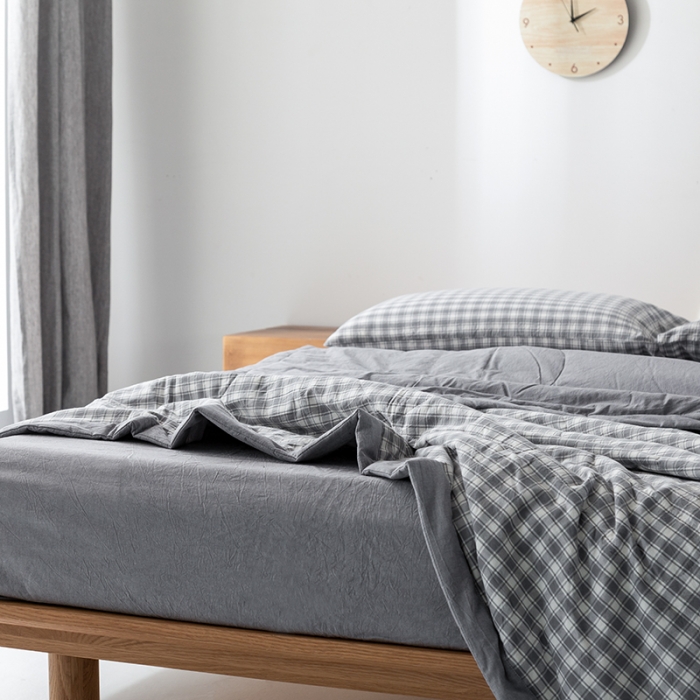 91家纺网 家纺一手货源 找家纺 棉邦 2021新款全棉水洗棉夏被四件套 幻彩格-灰