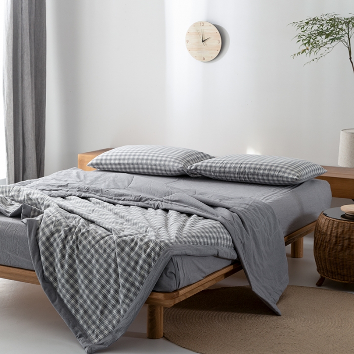 91家纺网 家纺一手货源 找家纺 棉邦 2021新款全棉水洗棉夏被四件套 幻彩格-灰