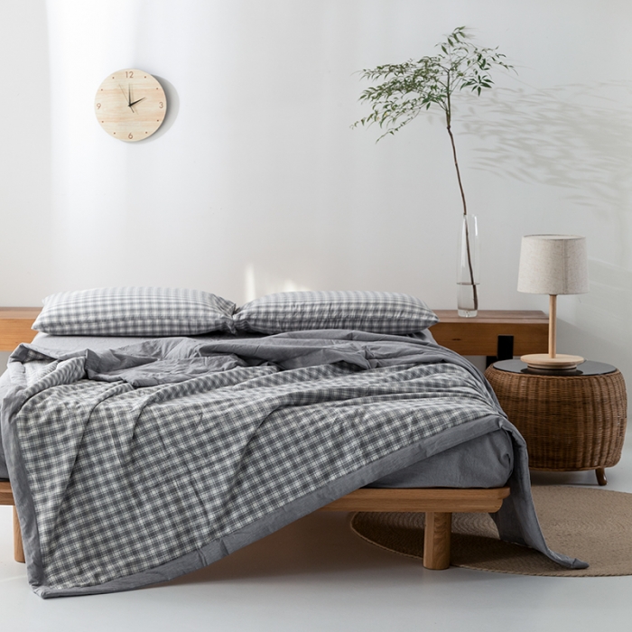 91家纺网 家纺一手货源 找家纺 棉邦 2021新款全棉水洗棉夏被四件套 幻彩格-灰