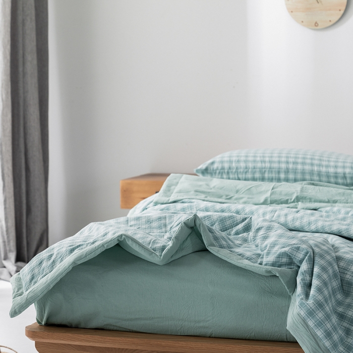 91家纺网 家纺一手货源 找家纺 棉邦 2021新款全棉水洗棉夏被四件套  幻彩格-绿