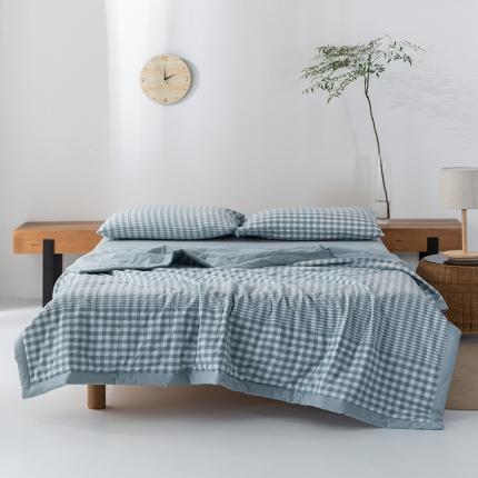 91家纺网 家纺一手货源 找家纺 棉邦 2021新款全棉水洗棉夏被四件套  渐变蓝格