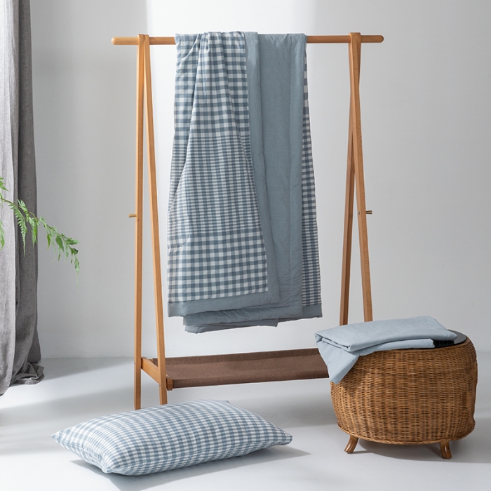 91家纺网 家纺一手货源 找家纺 棉邦 2021新款全棉水洗棉夏被四件套  渐变蓝格