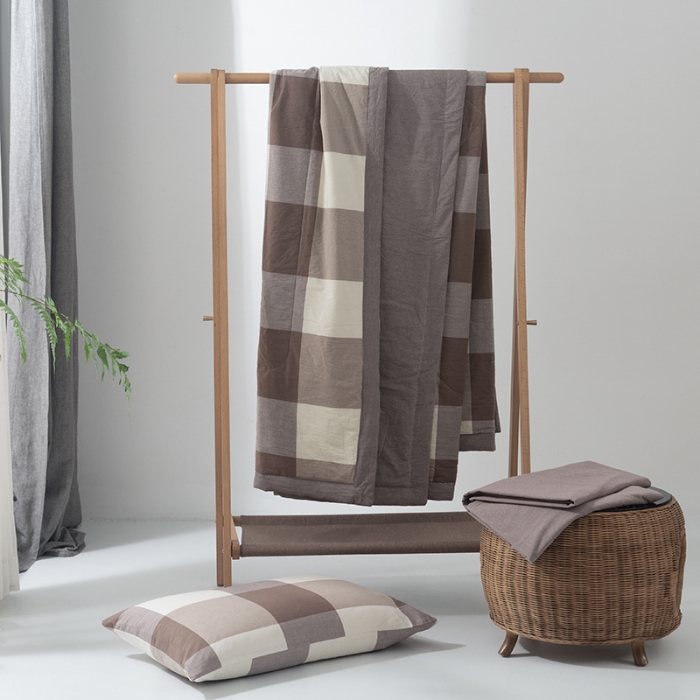 91家纺网 家纺一手货源 找家纺 棉邦 2021新款全棉水洗棉夏被四件套 咖大格