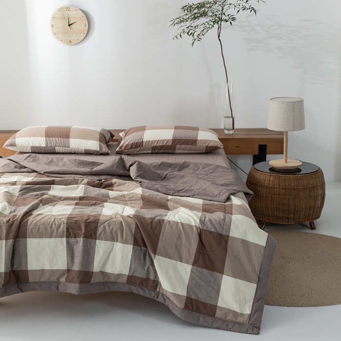 91家纺网 家纺一手货源 找家纺 棉邦 2021新款全棉水洗棉夏被四件套 咖大格